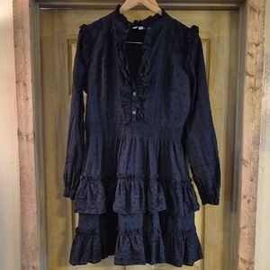 Boden Long Sleeve Eyelet Button Front 100%cotton Tiered Dress S Lined Ruffled 12